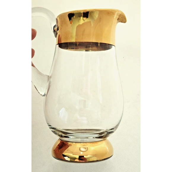 CREAMER PITCHER-Small Vase-Clear-Gold Trim-Unique-Table or Decor - Picture 5 of 6
